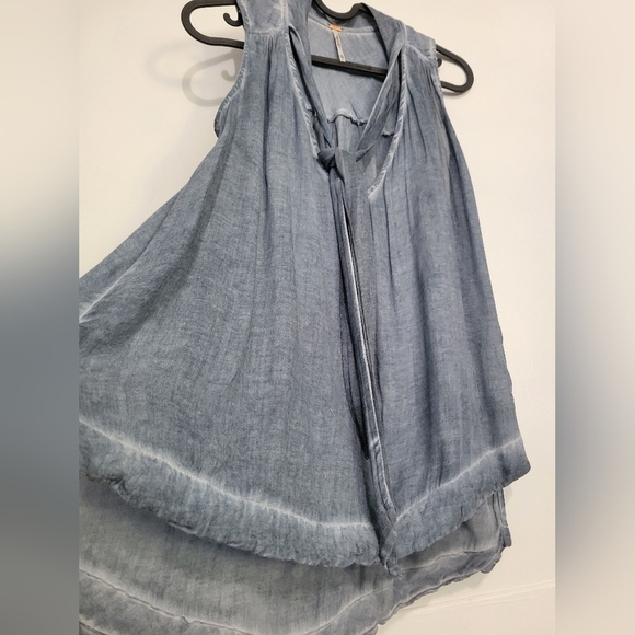 Free People Tie Neck High-Low Top Blue XS - Picture 8 of 8